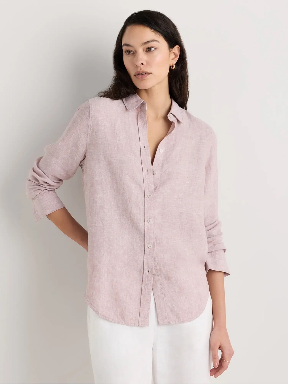 Quince 100% European Linen Long Sleeve Shirt ( Vintage Pink Chambray)